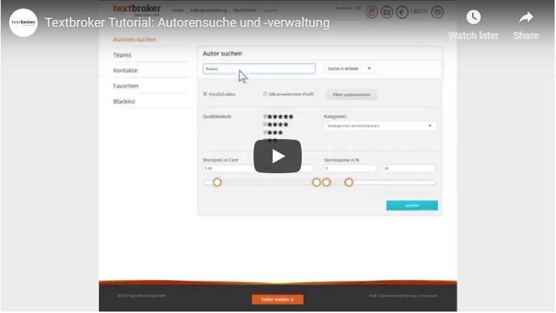 Textbroker Autorensuche- und-Verwaltung