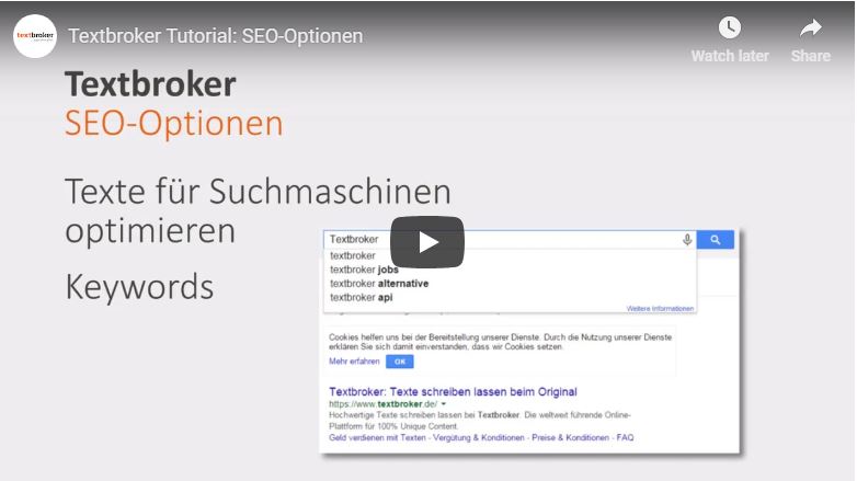Textbroker SEO-Optionen