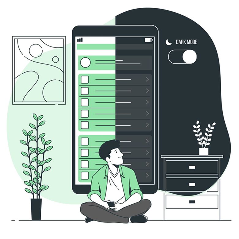 Illustration mit Button Dark Mode